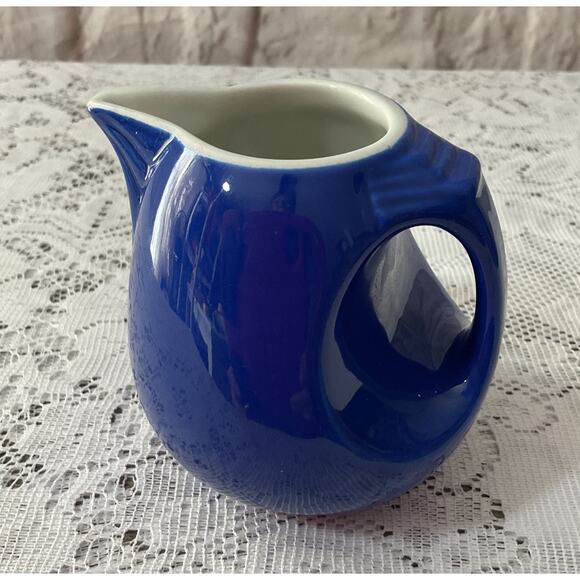 Miniature Vintage Deco Hall Individual MCM Cobalt Creamer Pitcher Marked - Picture 6 of 7